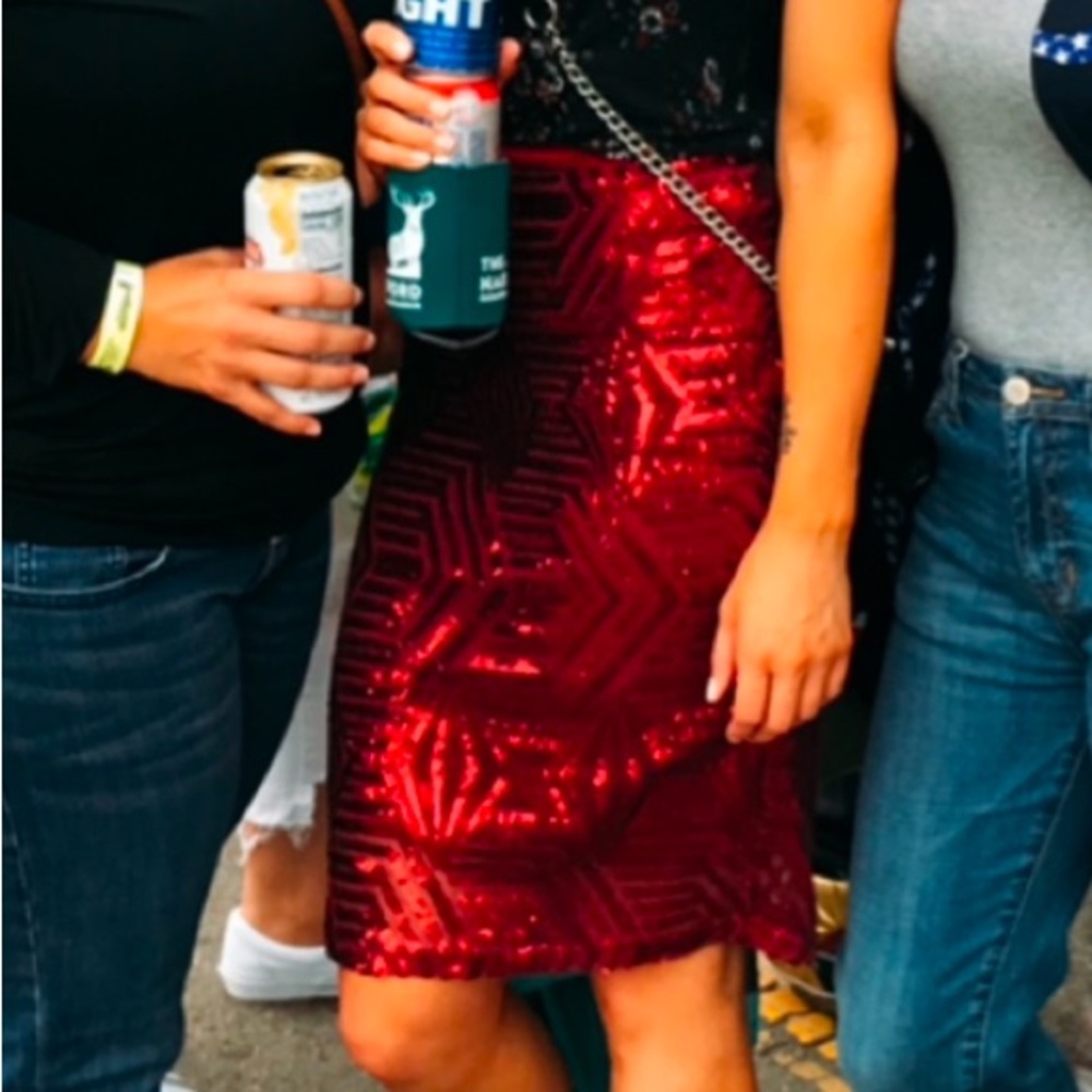 Maroon Sequin Pencil Skirt